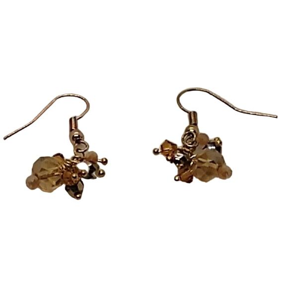 Crystal Cluster Earrings Topaz/Multi Gold Tone Hypoallergenic Ear Wires. - Picture 1 of 4